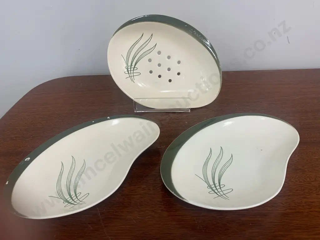 Rare Quiry Art Deco Hand Painted Carlton Ware "Wind Swept' Serving Dishes x2 (af to 1) & Colindar Green / Cream Image 1++