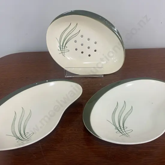 Rare Quiry Art Deco Hand Painted Carlton Ware "Wind Swept' Serving Dishes x2 (af to 1) & Colindar Green / Cream