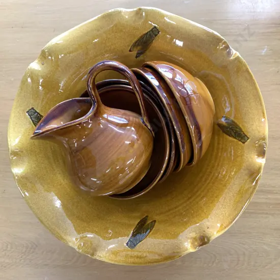 Pottery Scalloped Edge Bowl With St Cleuiet France Bowls & Jug