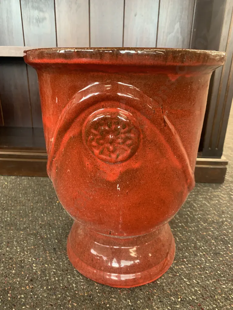 Footed Burgundy Garden Planter With Relief Detail 42 x 33cm Image 1++