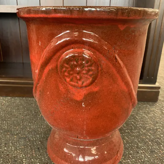 Footed Burgundy Garden Planter With Relief Detail 42 x 33cm