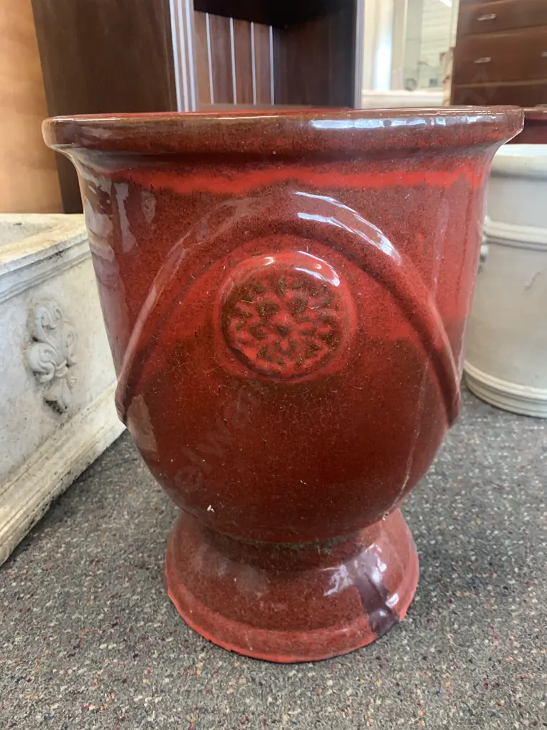 Footed Burgundy Garden Planter With Relief Detail 42 x 33cm Image 1++