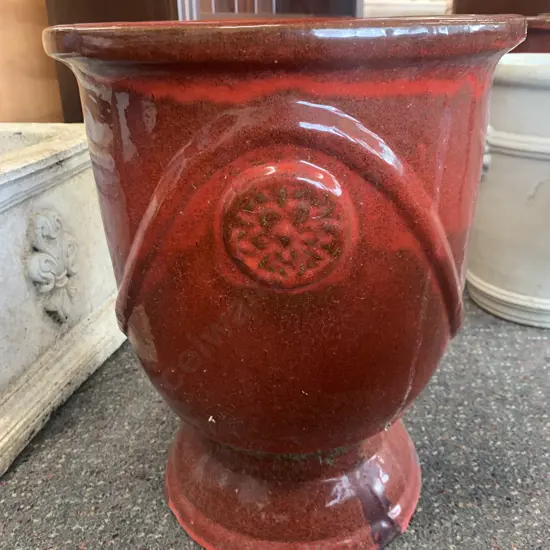 Footed Burgundy Garden Planter With Relief Detail 42 x 33cm