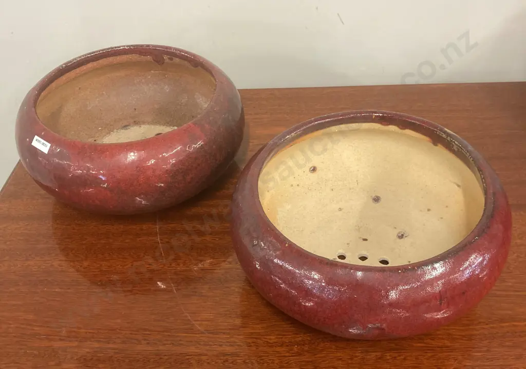 Pair of Chinese Flower Pots, Tangerine Ripple Effect Glaze, 13 x 30cm Image 1++