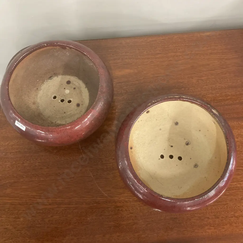 Pair of Chinese Flower Pots, Tangerine Ripple Effect Glaze, 13 x 30cm Image 1++