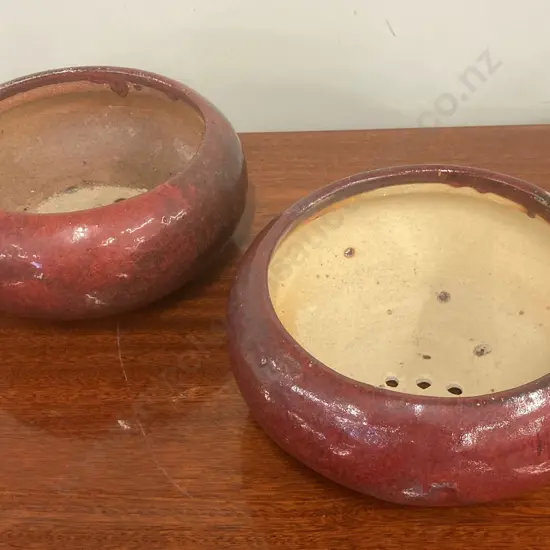 Pair of Chinese Flower Pots, Tangerine Ripple Effect Glaze, 13 x 30cm