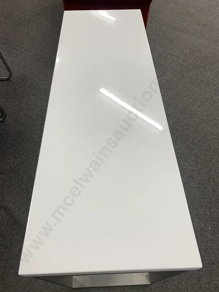 Modernist Hall Table White Top With Brushed Aluminum Frame, H75 W120 D40cm Image 1++