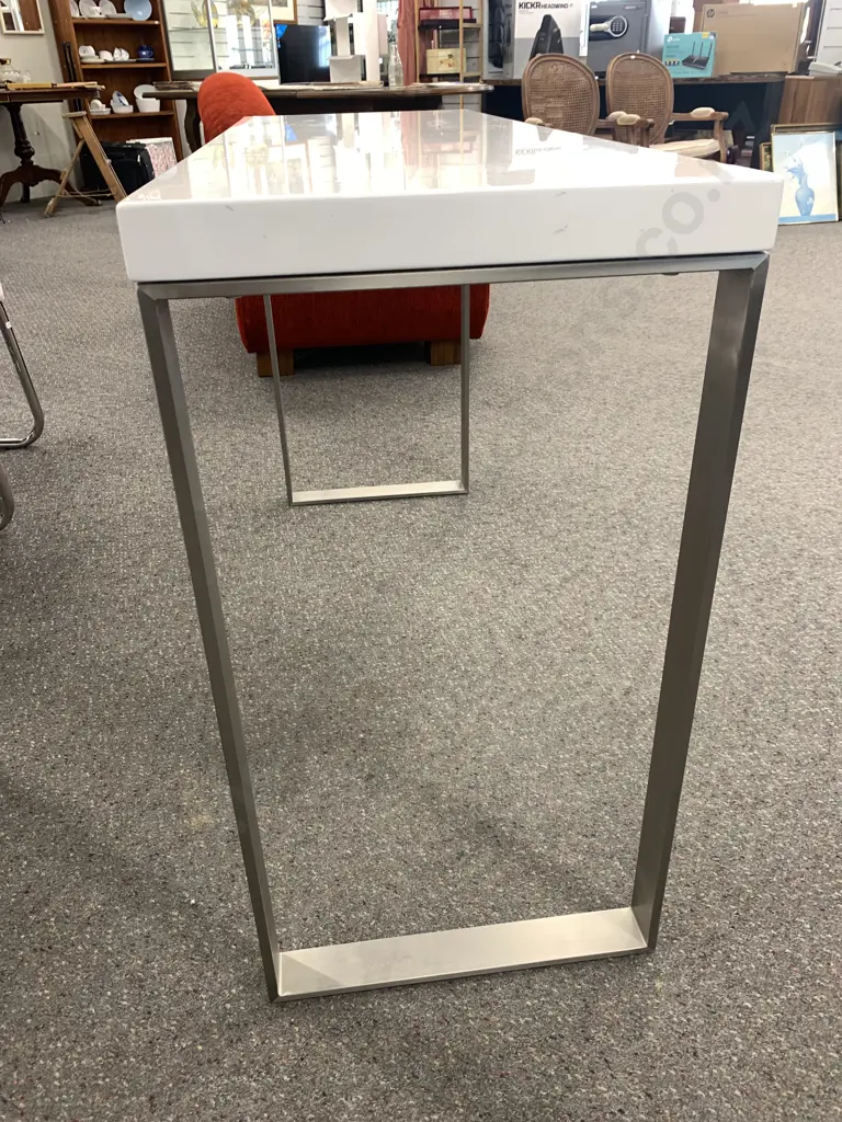 Modernist Hall Table White Top With Brushed Aluminum Frame, H75 W120 D40cm Image 1++