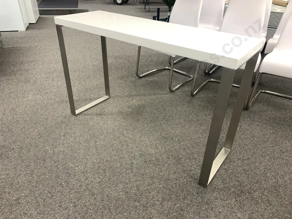Modernist Hall Table White Top With Brushed Aluminum Frame, H75 W120 D40cm Image 1++