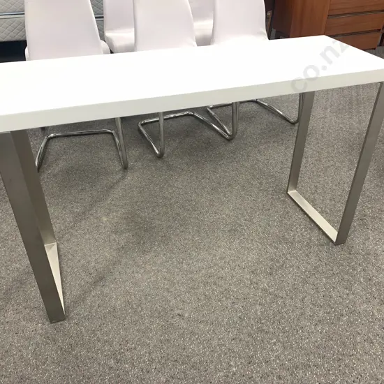 Modernist Hall Table White Top With Brushed Aluminum Frame, H75 W120 D40cm