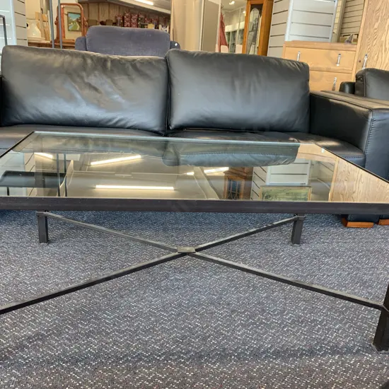 Modern Rectangular Black Steel Frame Glass Coffee Table, H45 L111 D70cm