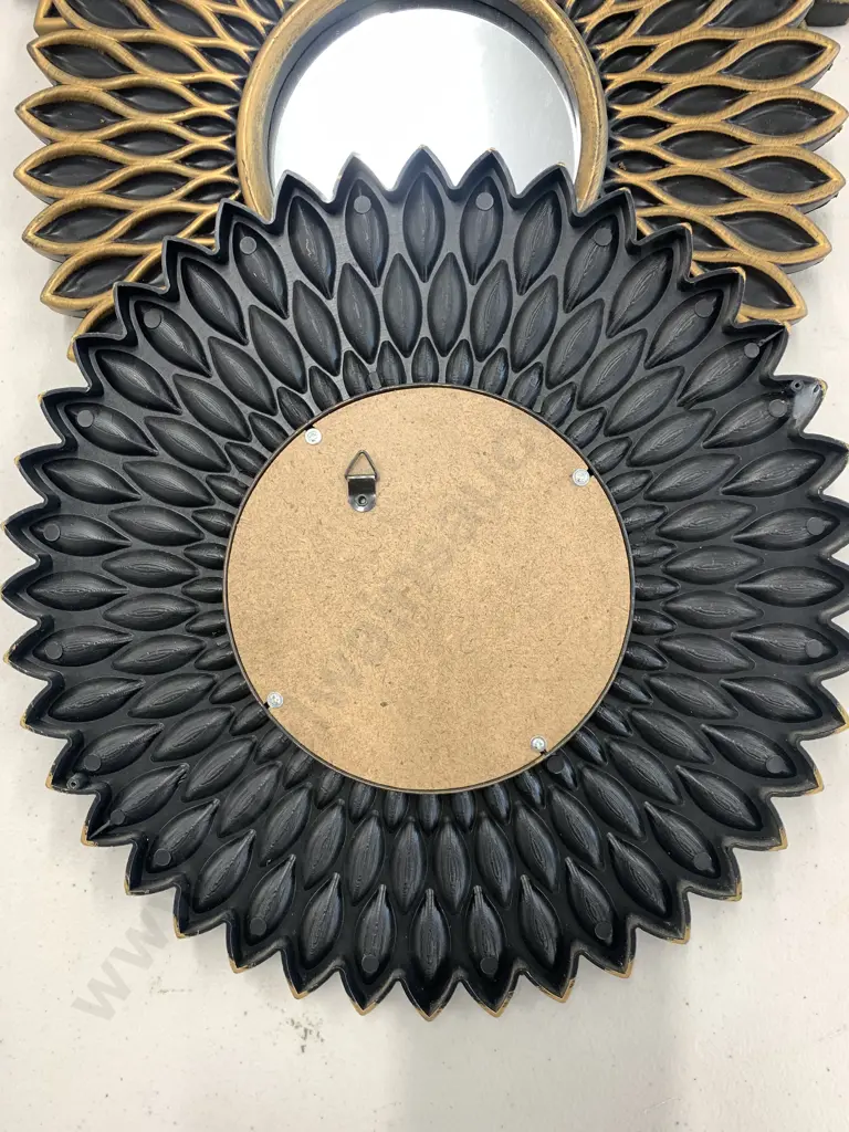 Set of 3 Decorative Round Black / Gold detail Wall Mirrors, 1 x 38cm 2 x 30cm Image 1++