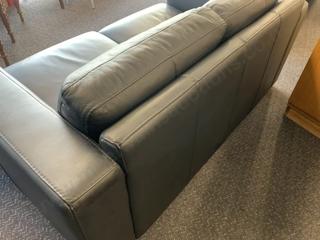 Modern Black Leather 2 Seater Sofa, Square Wooden Feet Image 1++