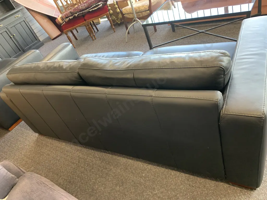 Modern Black Leather 3 Seater Sofa, Square Wooden Feet Image 1++