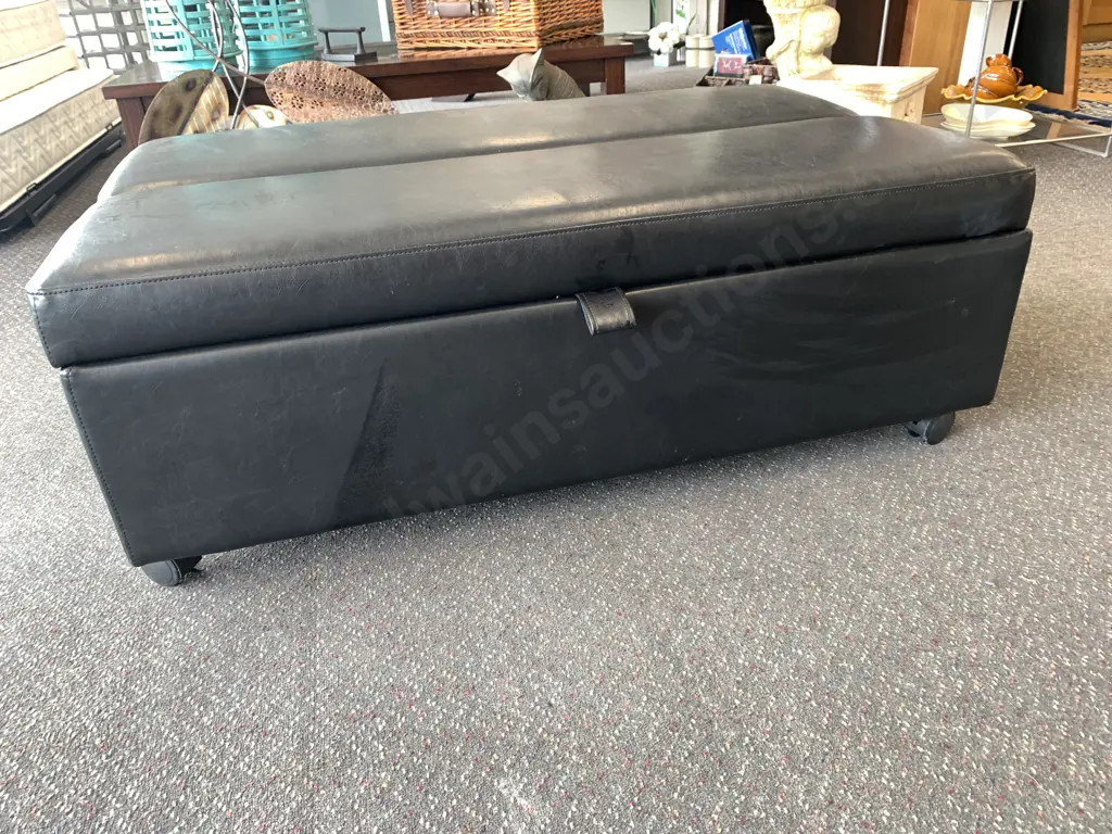 Modern Black Leather Look Ottoman Sofabed, As New, H40 W120 D70cm Image 1++