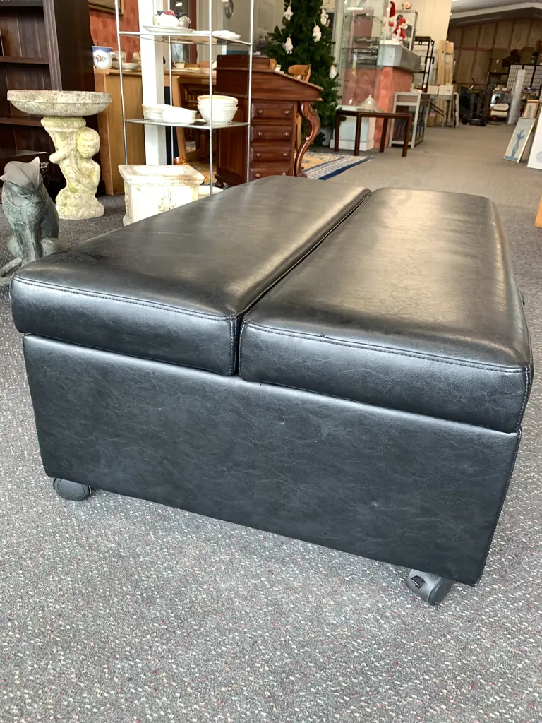 Modern Black Leather Look Ottoman Sofabed, As New, H40 W120 D70cm Image 1++