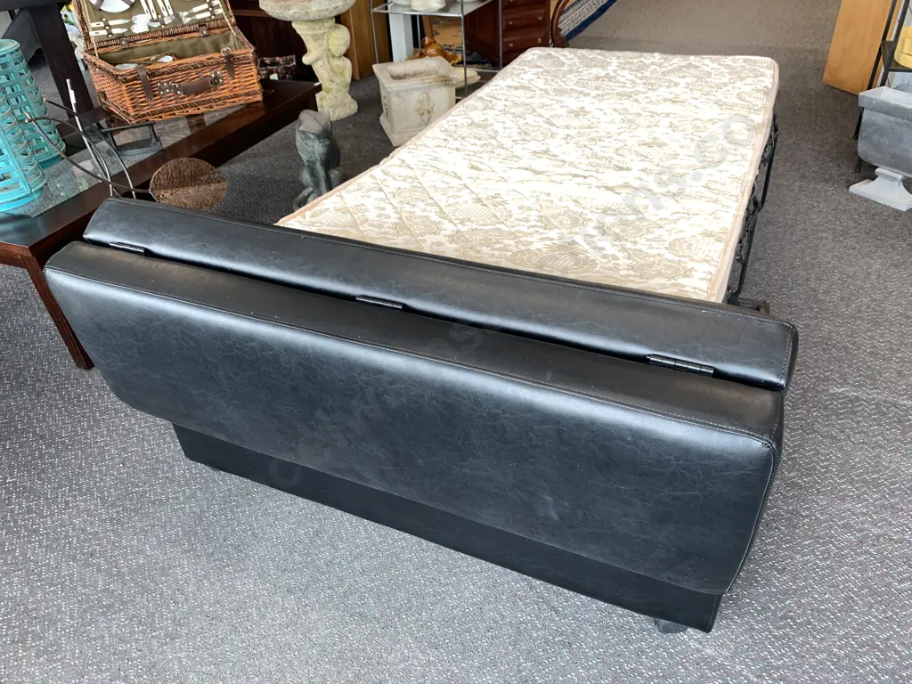 Modern Black Leather Look Ottoman Sofabed, As New, H40 W120 D70cm Image 1++