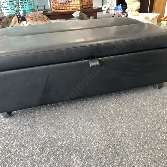 Modern Black Leather Look Ottoman Sofabed, As New, H40 W120 D70cm