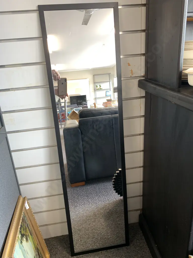 Black Rectangular Framed Wall Mirror, 121 x 33cm Image 1++
