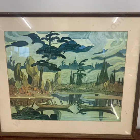 Vintage Framed Artwork 'River Scene' Signed By Artist H54cm, W53cm.