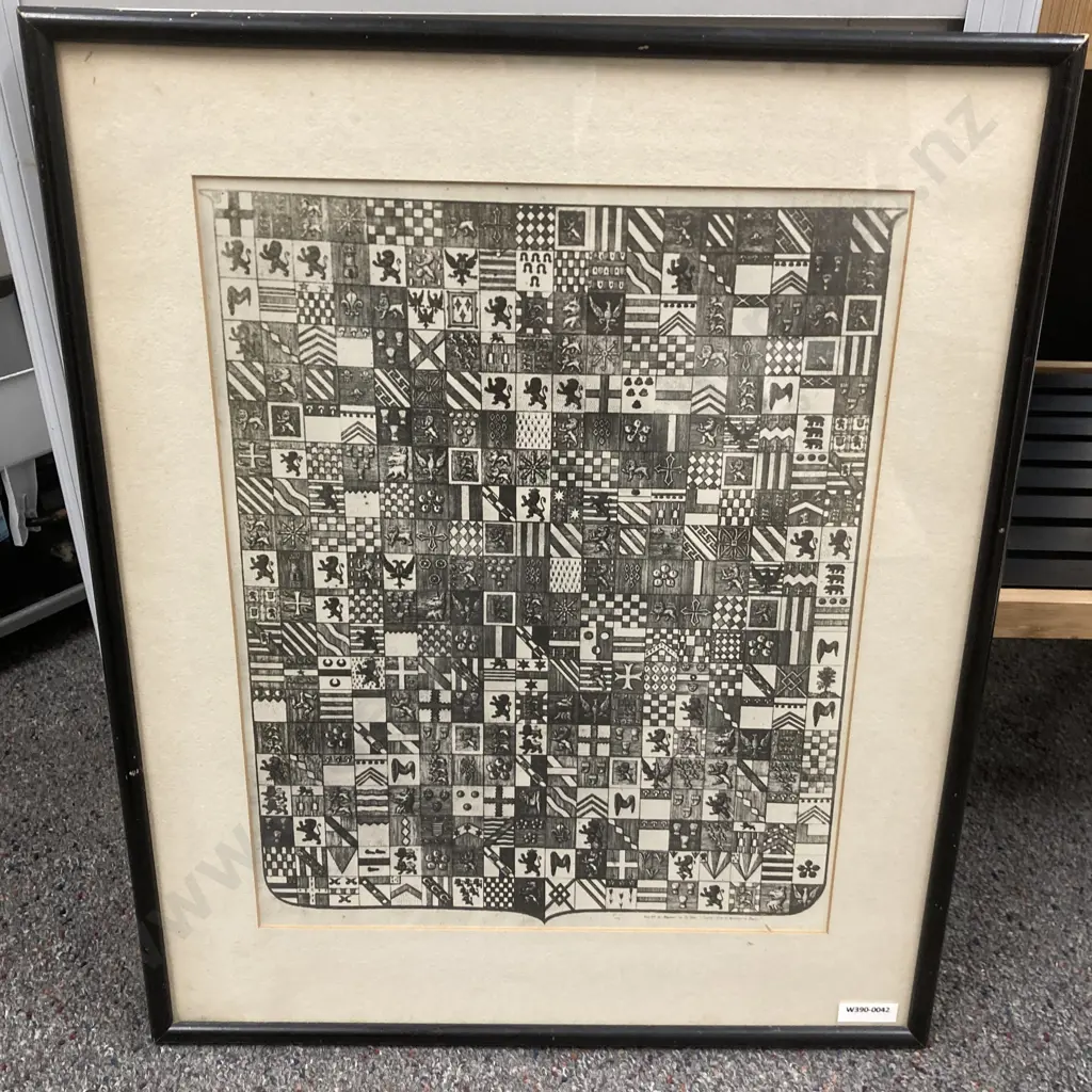 Vintage Framed Heraldic Coat Of Arms Symbols, 50 x 42cm Image 1++