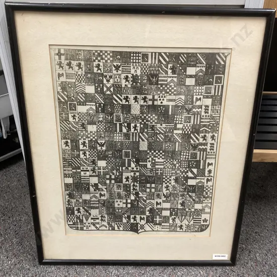 Vintage Framed Heraldic Coat Of Arms Symbols, 50 x 42cm