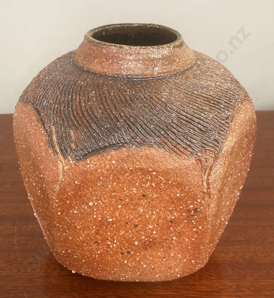 Greg Barron Wood Fired Hexagonal Vase, 24 x 22cm Image 1++