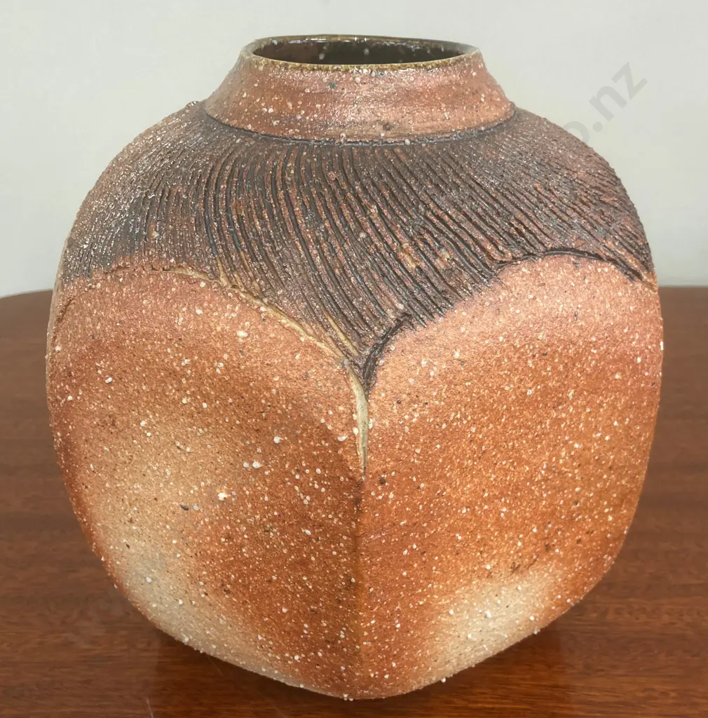Greg Barron Wood Fired Hexagonal Vase, 24 x 22cm Image 1++