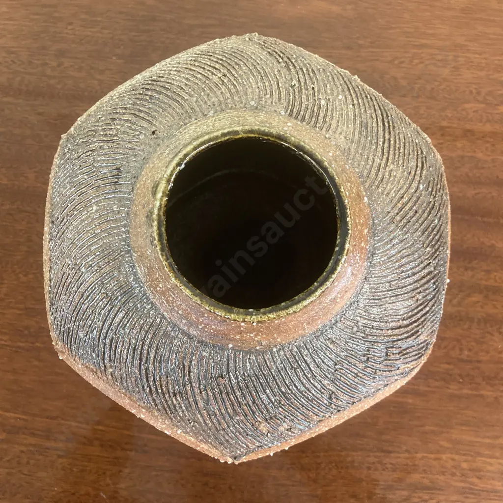 Greg Barron Wood Fired Hexagonal Vase, 24 x 22cm Image 1++