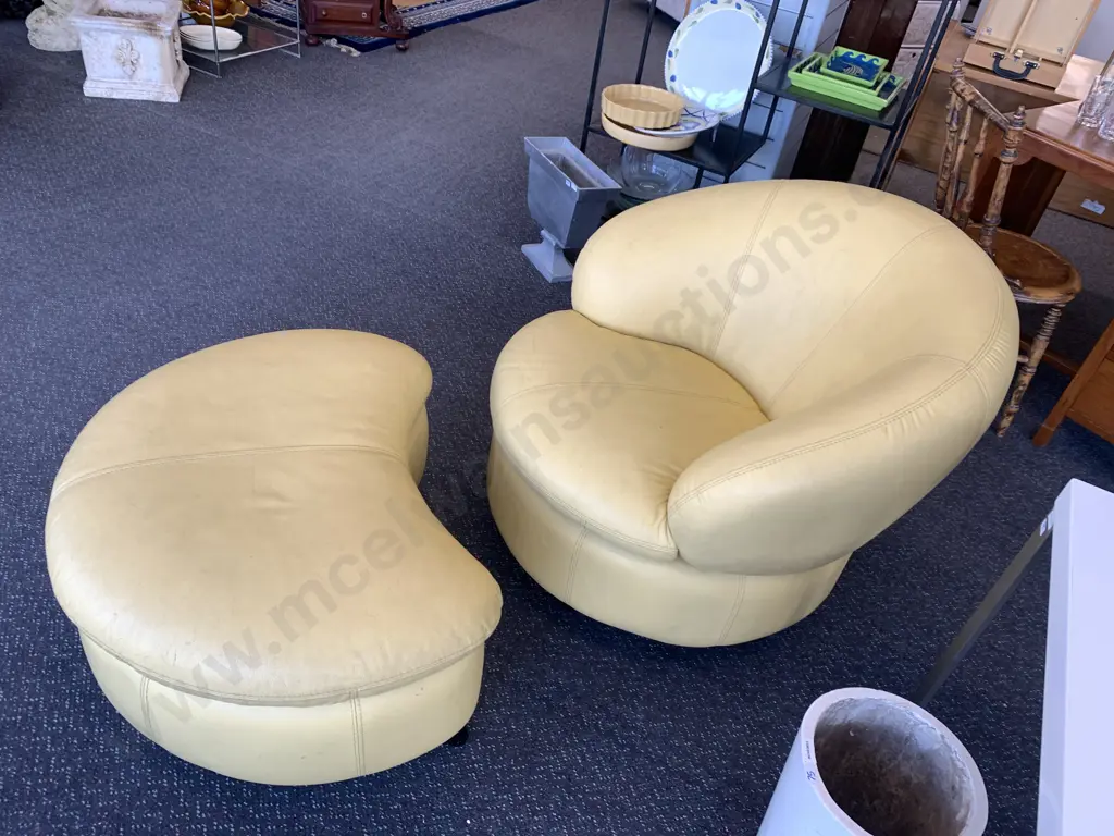 Modernist Castello Round Yellow Tub Chair & Matching Ottoman Image 1++