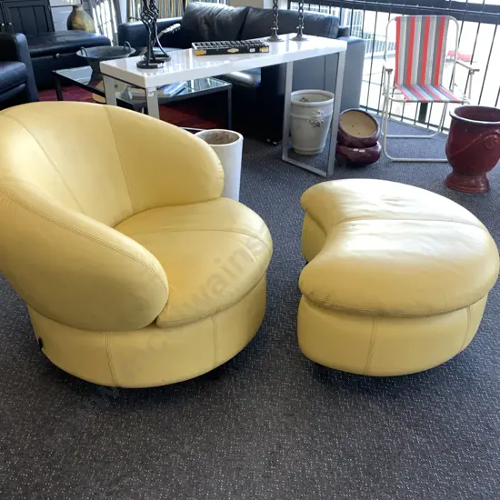 Modernist Castello Round Yellow Tub Chair & Matching Ottoman