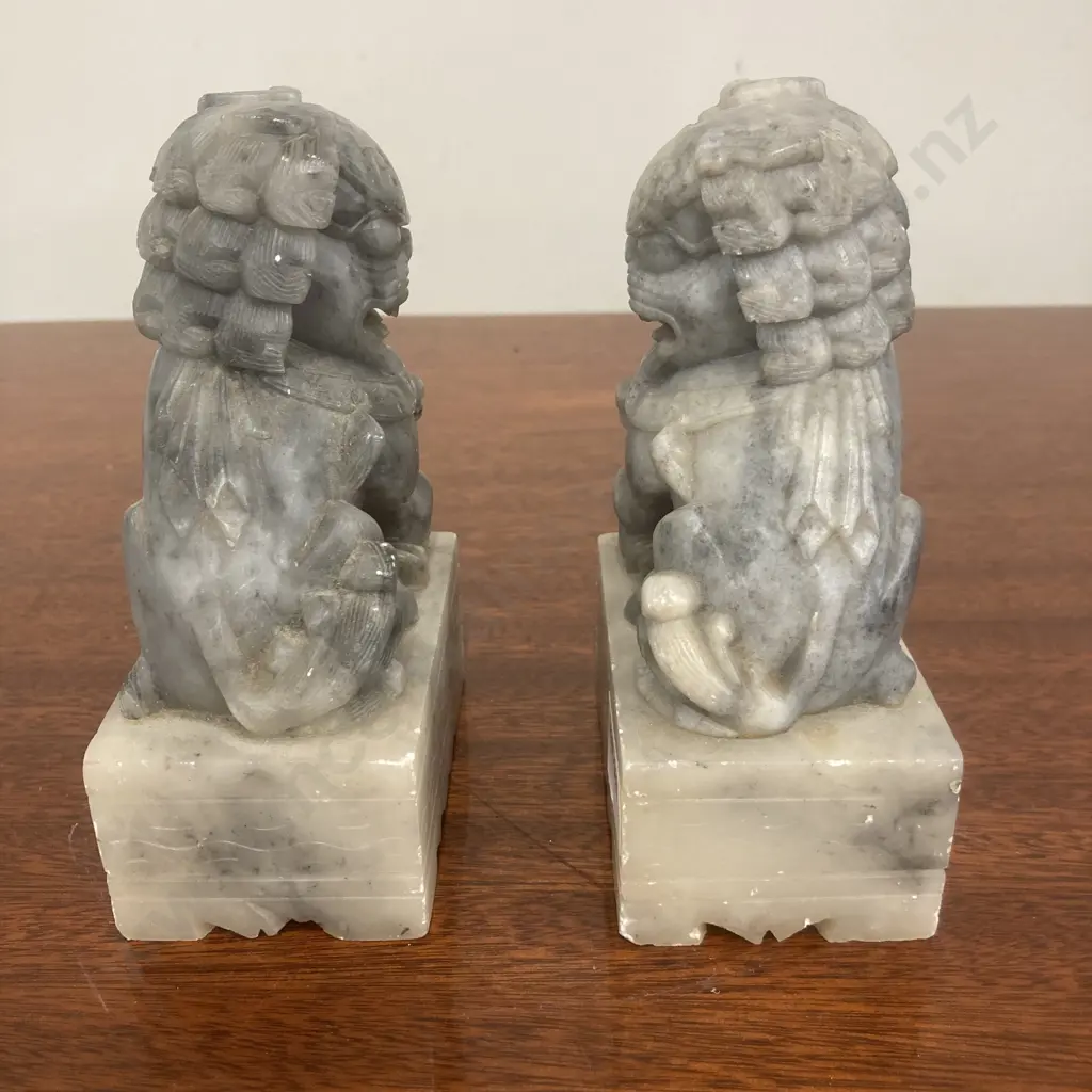 Pair of Vintage Chinese Soap Stone Lion Foo Dog Figurines, H13 W8.5 D5.5cm Image 1++