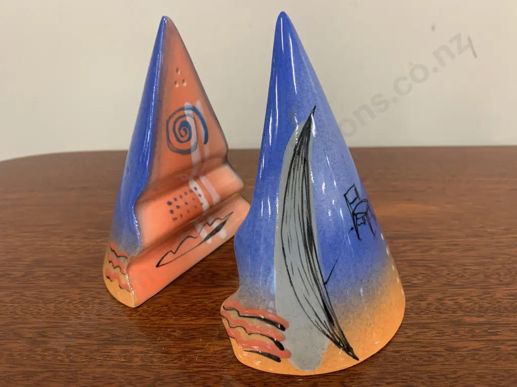 A Pair of Brendan Adams Conical Salt and Pepper Shakers, Signed On Base, 12cm Image 1++