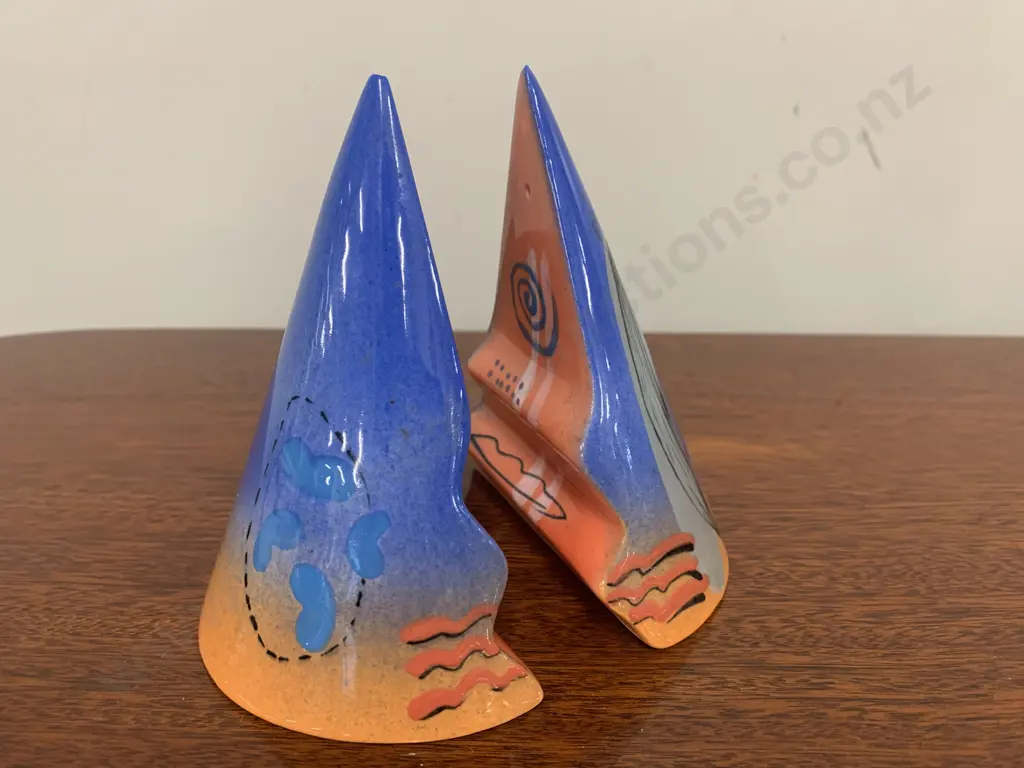 A Pair of Brendan Adams Conical Salt and Pepper Shakers, Signed On Base, 12cm Image 1++