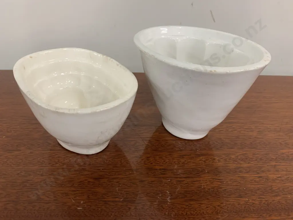 Antique Stoneware Jelly Moulds x 2, 10 x 14cm & 7.5 x 14.5cm Image 1++