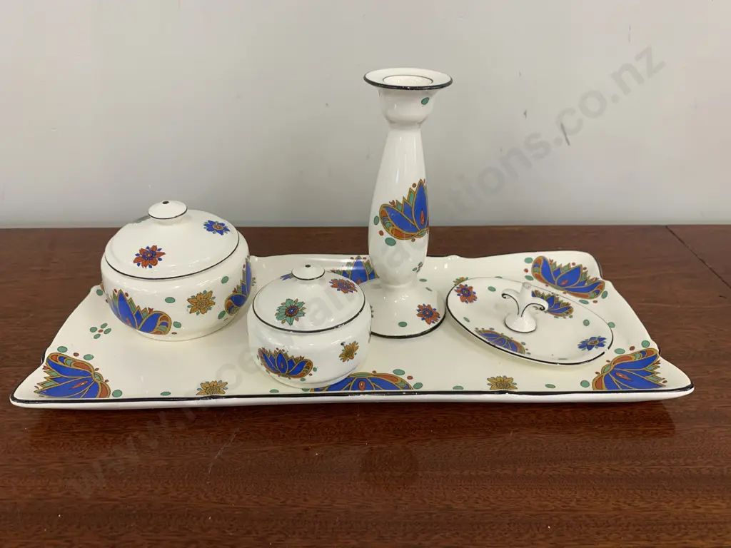 1920's Crown Ducal Dressing Table Vanity Set (af to Ring Holder) Image 1++
