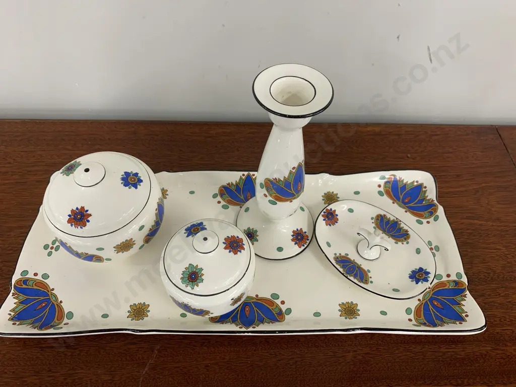 1920's Crown Ducal Dressing Table Vanity Set (af to Ring Holder) Image 1++