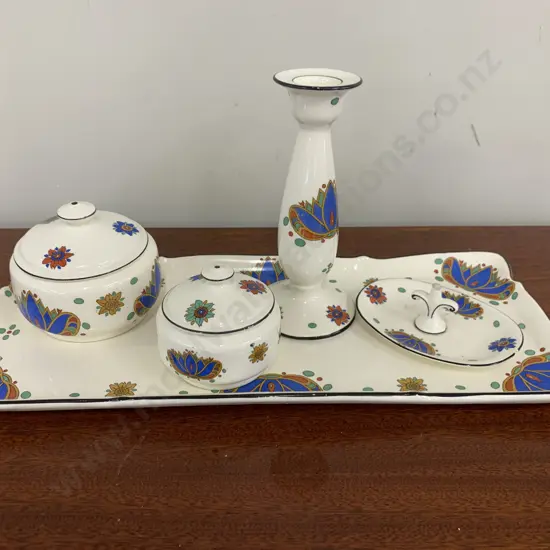 1920's Crown Ducal Dressing Table Vanity Set (af to Ring Holder)