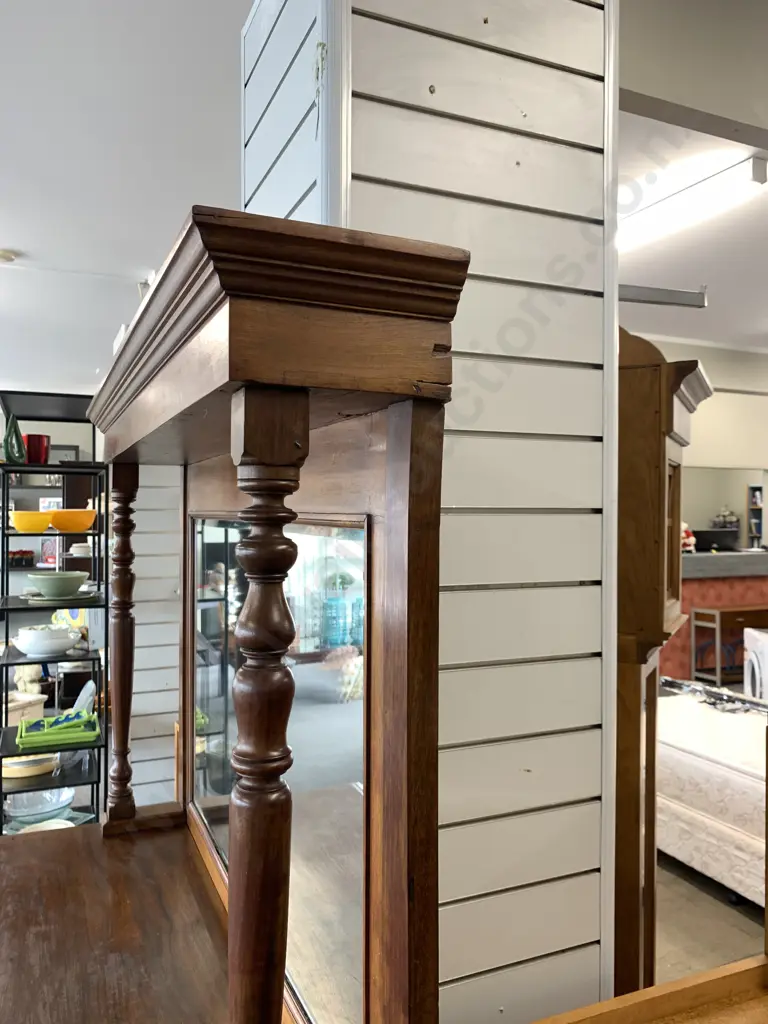Antique Light Mahogany Raised Mirror Backed Sideboard, Brass Handles, Turned Pillars (AF) H179 W120 D43cm Image 1++
