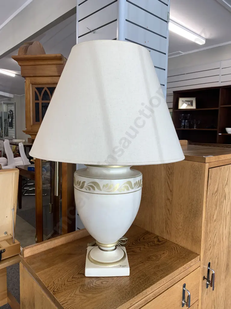 Italian Saywell Table Lamp, Cream Gilt Base With a Cream Shade, H73cm Image 1++