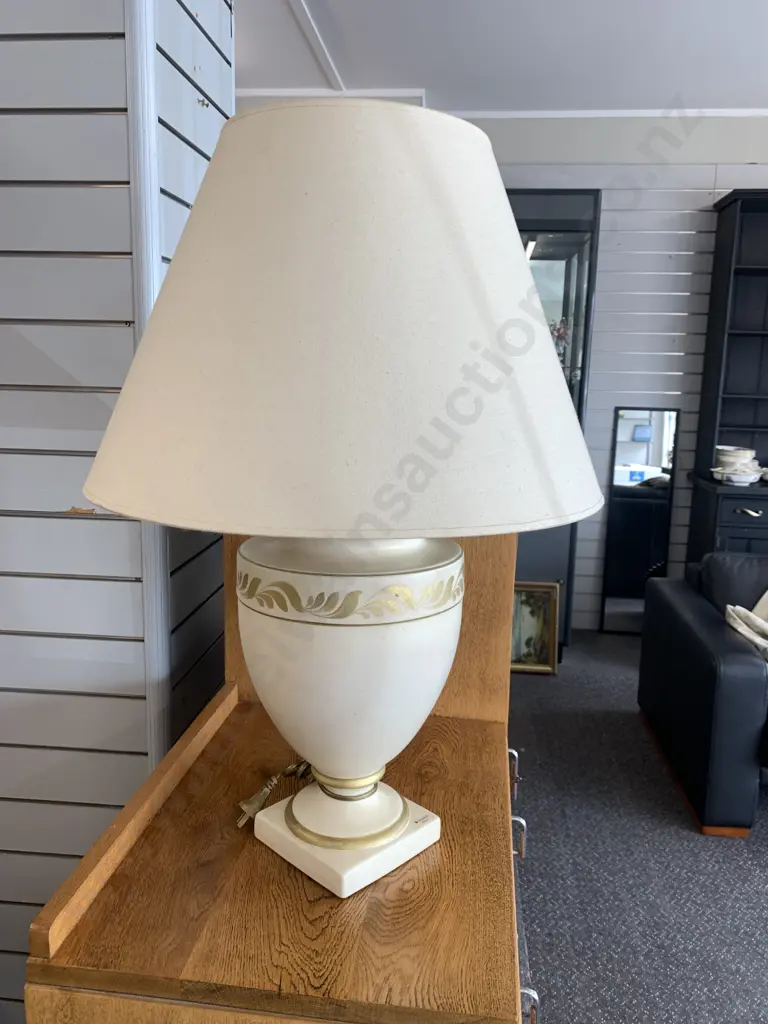 Italian Saywell Table Lamp, Cream Gilt Base With a Cream Shade, H73cm Image 1++