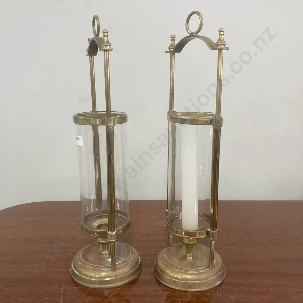 Pair of Vintage Brass Candlestick Candle Holders With Sliding Glass Chimneys, H35cm Image 1++