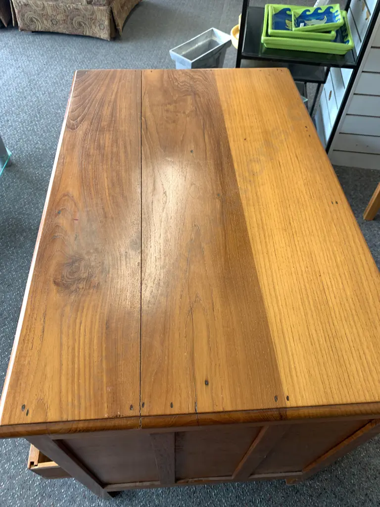 Antique Oak Desk, 3 Drawer, Brass Handles, With Key, H77 W90 D59cm Image 1++