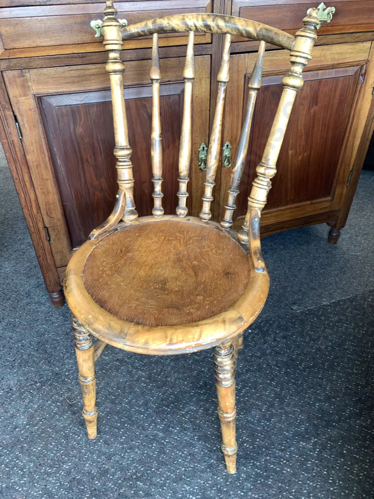 Antique Swedish Cottage Chair, Patterned Relief Seat Image 1++