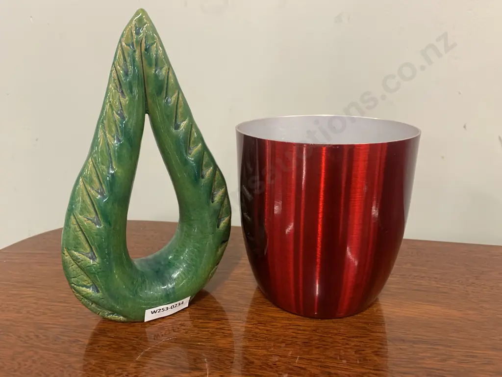 Mid Century Anodised Planter & Green Pointy Ornament Image 1++