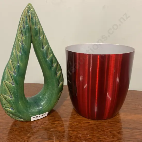 Mid Century Anodised Planter & Green Pointy Ornament