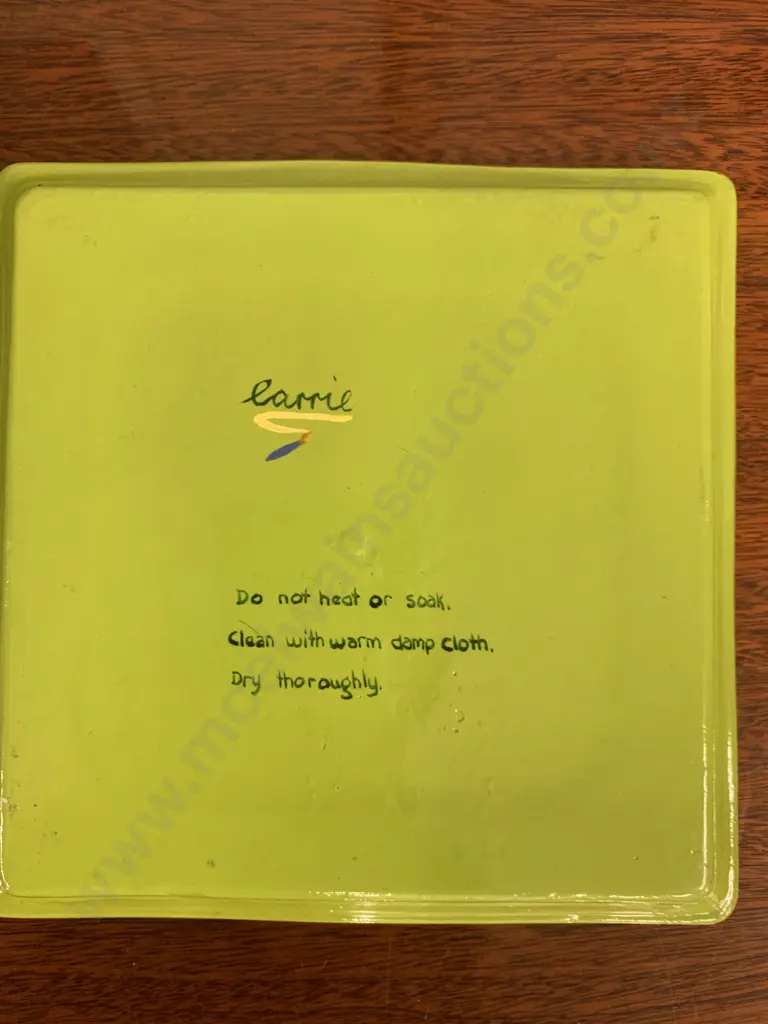 Set of 3 Pottery Square Fish Serving Dishes, Graduated Sizes, Blue / Green, Signed Carrie Image 1++