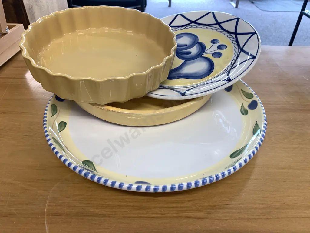 Selection of Platters, Quiche Dish, Etc, Mustard Tones Image 1++