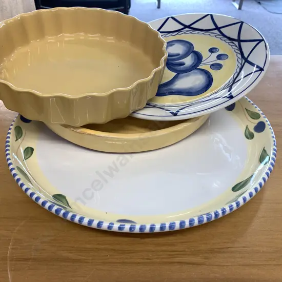 Selection of Platters, Quiche Dish, Etc, Mustard Tones