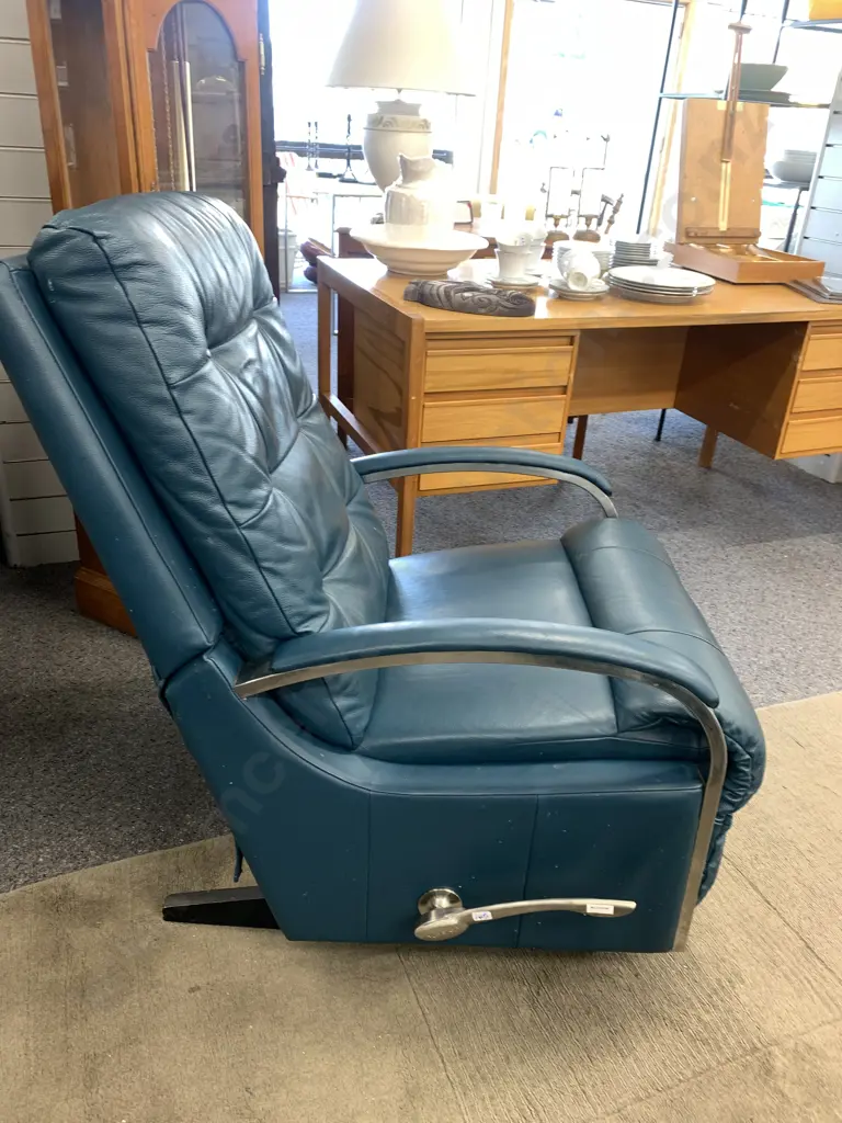 La-Z-Boy Chrome Rocker Recliner, Teal Leather Effect Image 1++